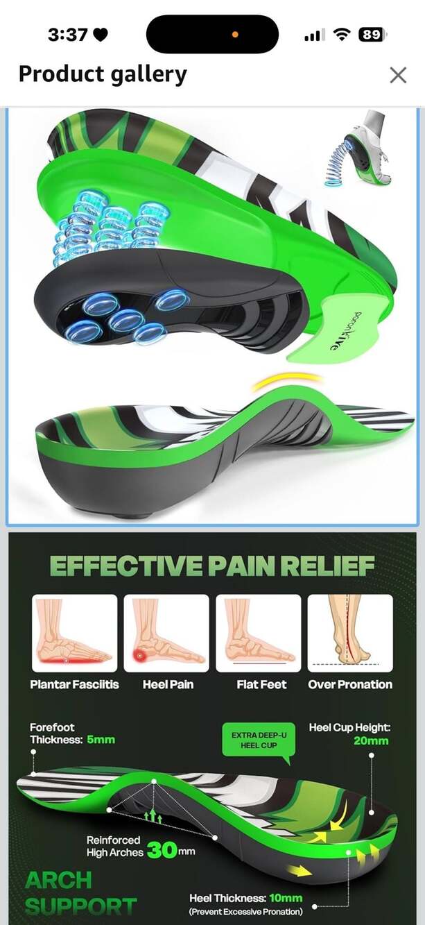 VALSOLE 220+ lbs Plantar Fasciitis High Arch Support Insoles Men Women - Orthoti